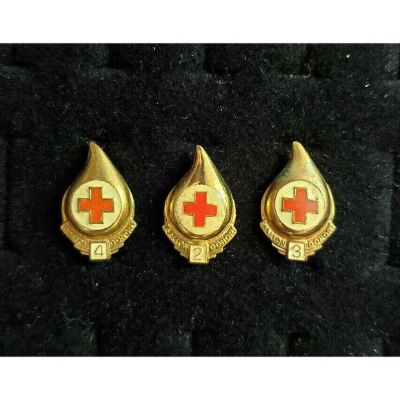 Vintage Red Cross Gold Tone & Red Teardrop 2 3 4 Gallon Blood Donor Pins Lot - Picture 3 of 9